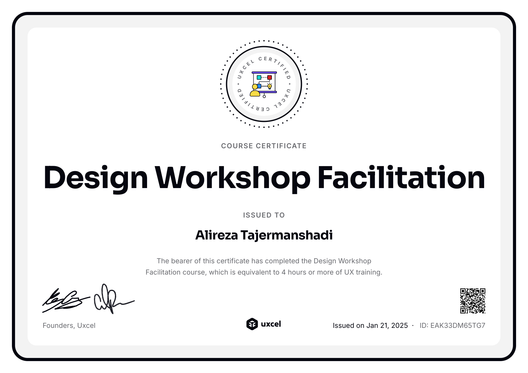Alireza Tajermanshadi's certificate